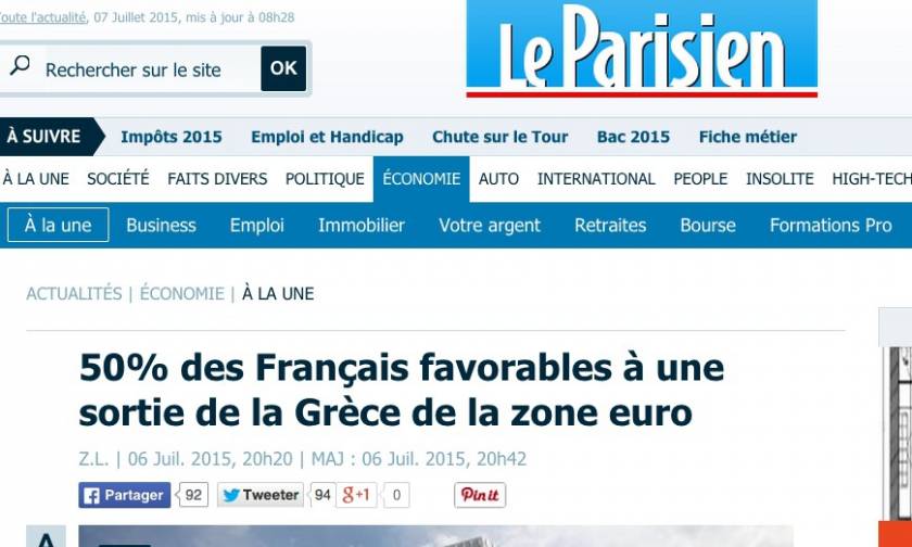 Eurogroup και Σύνοδος Κορυφής: Δημοσκόπηση Le Parisien - To 50% των Γάλλων θέλουν Grexit