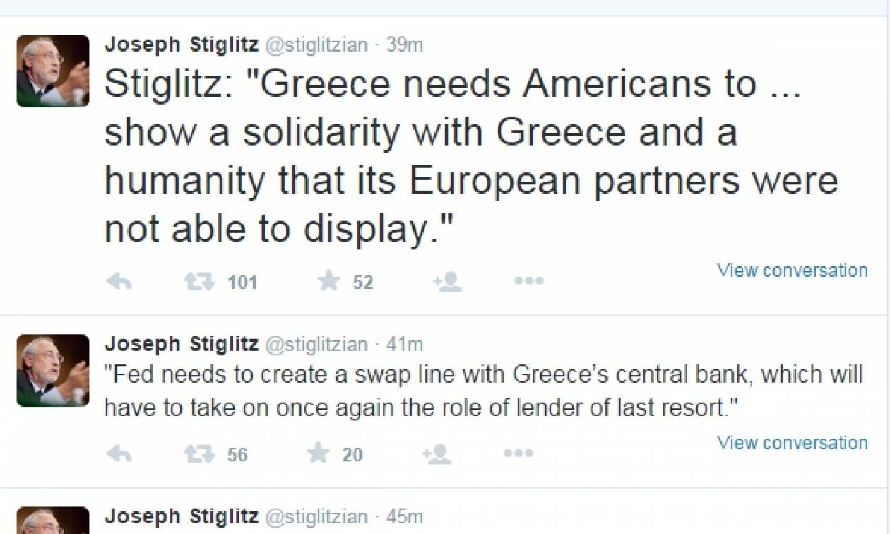 Συμφωνία - Στίγκλιτς: «Οι ΗΠΑ πρέπει να σώσουν την Ελλάδα»