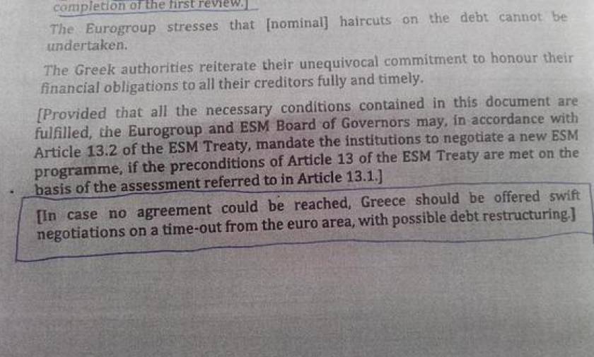 Συμφωνία: Αναφορά για προσωρινό Grexit στο προσχέδιο του Eurogroup