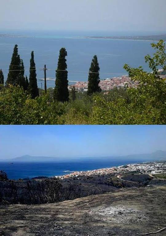 Σοκαριστικές φωτογραφίες: Η Λακωνία πριν και μετά τη φωτιά
