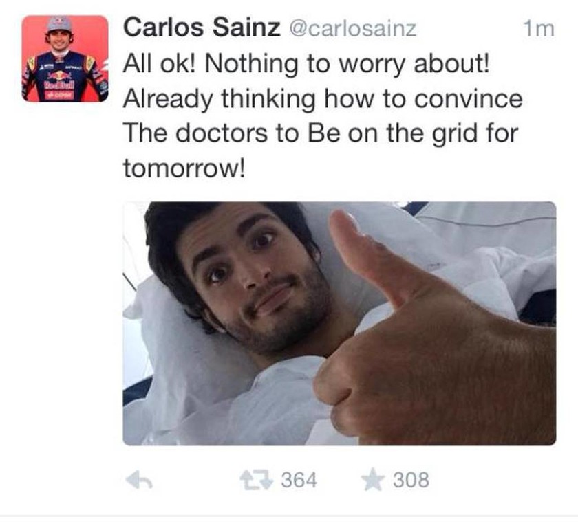 Grand Prix Ρωσίας: Καλά τα νέα για τον Sainz όπως ο ίδιος δημοσίευσε στα μέσα κοινωνικής δικτύωσης 