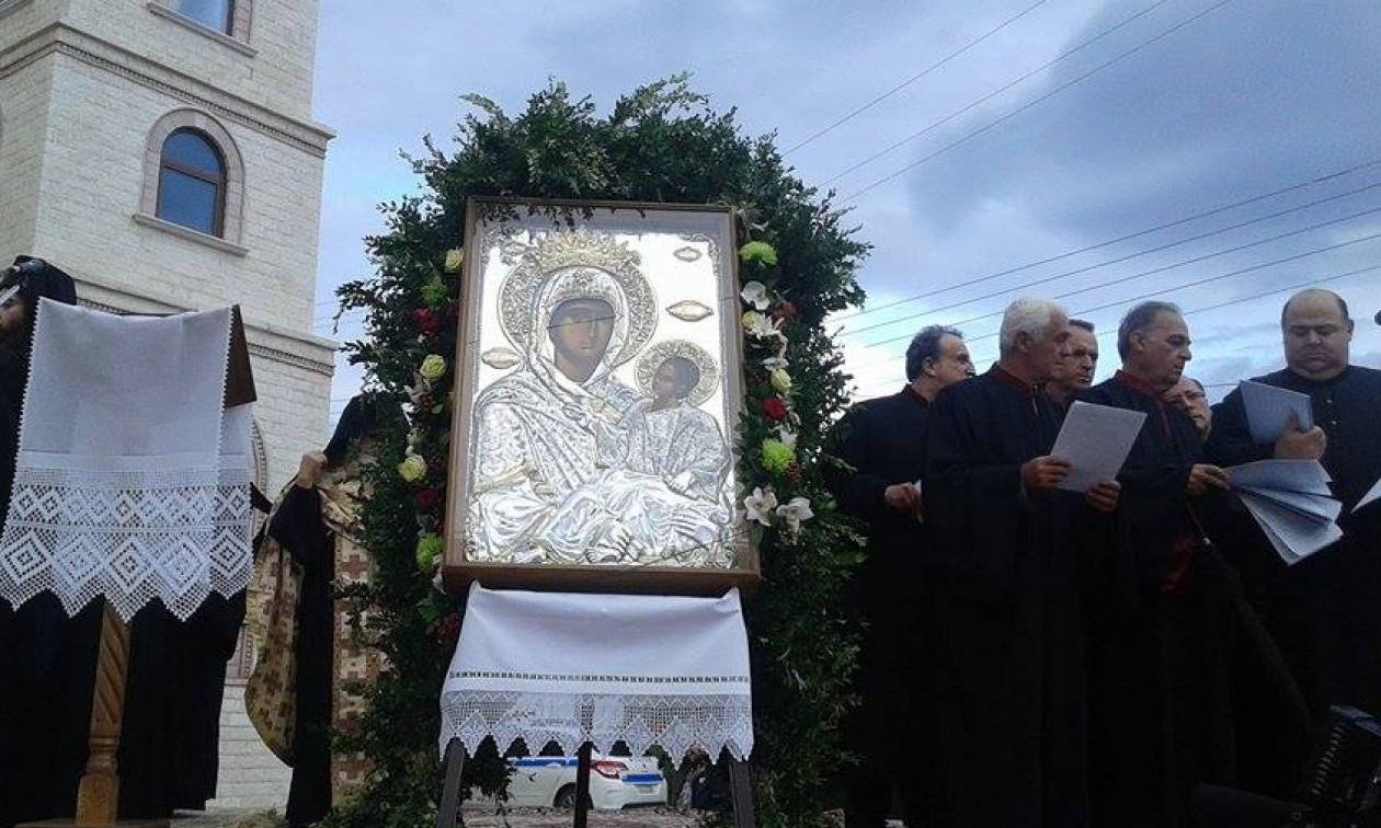 Πτολεμαΐδα: Η εικόνα της Παναγίας Εσφαγμένης από τη Μονή Βατοπαιδίου (pics+video)
