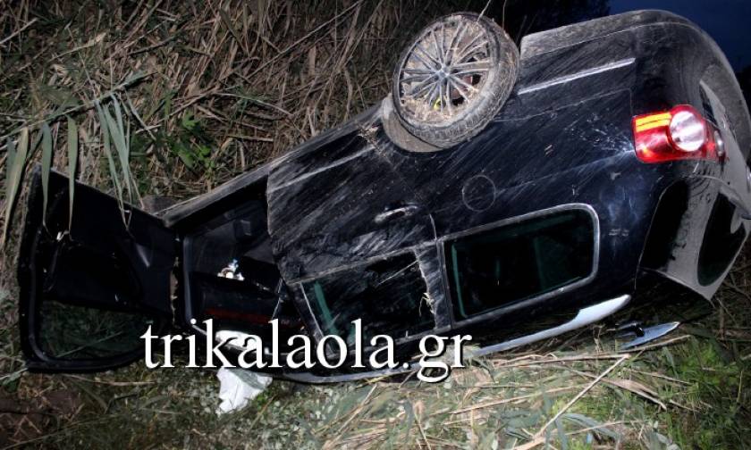 Τρίκαλα: Σοβαρό τροχαίο με αυτοκίνητο που έπεσε σε κανάλι (photos+video)