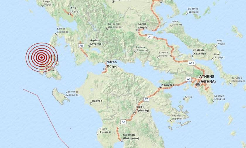 Σεισμός 3,4 Ρίχτερ δυτικά της Κεφαλονιάς