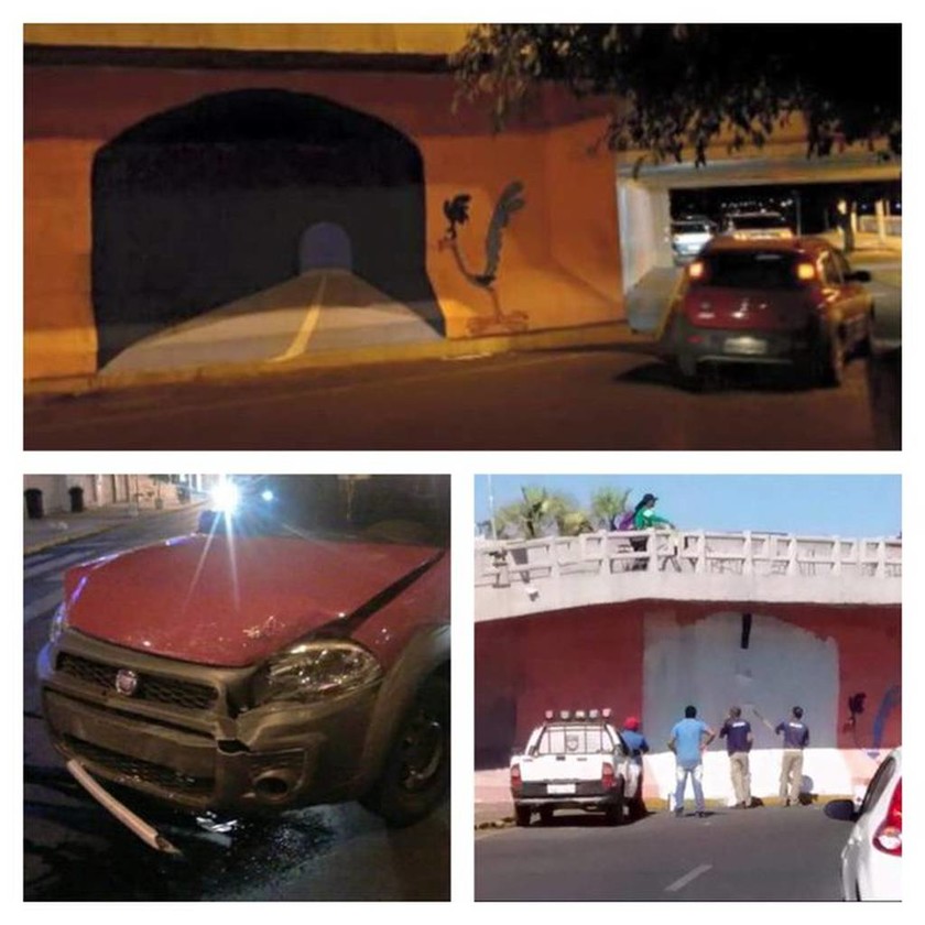 Απίστευτο και επικό: Οδηγός επιχείρησε να περάσει από τούνελ... ζωγραφισμένο σε τοίχο! (photos)