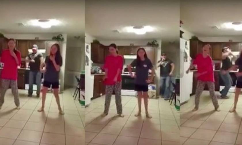 Ξεκαρδιστικό: Μπαμπάς χορεύει μαζί με τις κόρες του χωρίς να το γνωρίζουν! (βίντεο)
