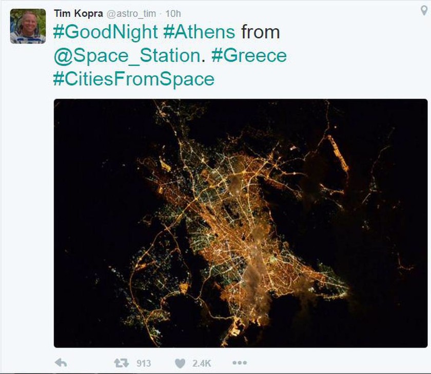 Συγκλονιστική φωτογραφία - Η Αθήνα το βράδυ από το διάστημα! 