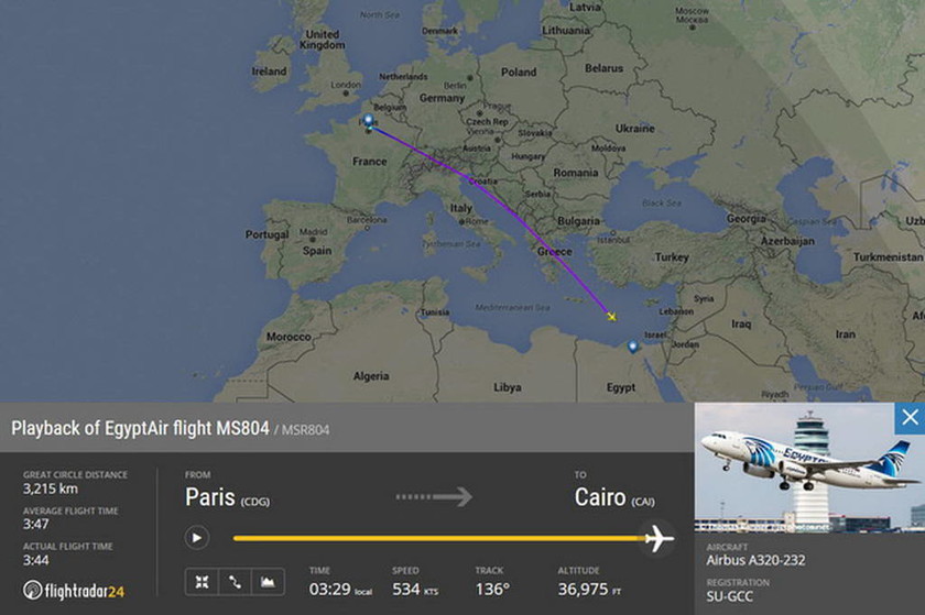 Εξαφάνιση αεροπλάνου Egypt Air: Αυτό ήταν το τελευταίο στίγμα του (pic) 