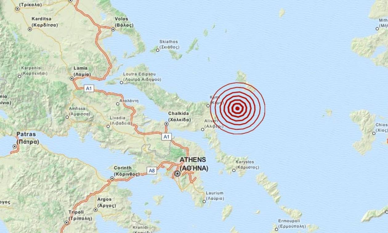 Σεισμός 3,4 Ρίχτερ ανατολικά της Εύβοιας