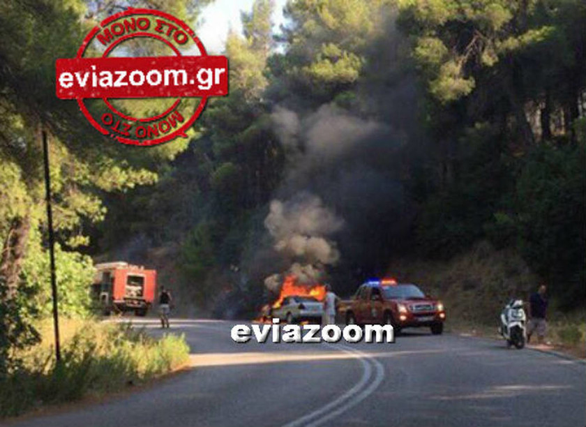 Εύβοια: Αυτοκίνητο εν κινήσει τυλίχθηκε στις φλόγες - Σώθηκαν από θαύμα οι επιβαίνοντες