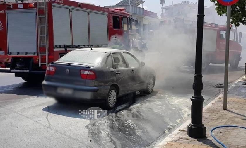Χανιά: Φωτιά σε αυτοκίνητο εν κινήσει (pics)