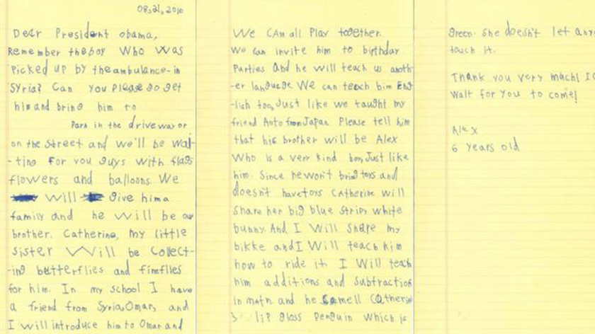 Το συγκινητικό γράμμα 6χρονου στον Ομπάμα για τον μικρό Σύρο πρόσφυγα (vid)