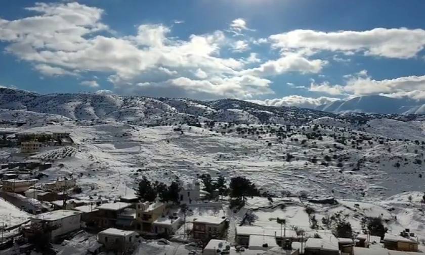 Βίντεο που κόβει την ανάσα! Η άγρια ομορφιά των χιονισμένων Ανωγείων και του Ψηλορείτη από ψηλά!