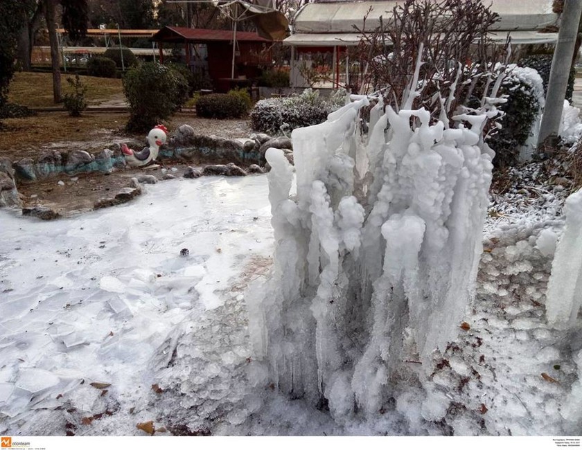 Καιρός Θεσσαλονίκη: Το πάρκο στο κέντρο της πόλης μετατράπηκε σε γλυπτό πάγου (pics)