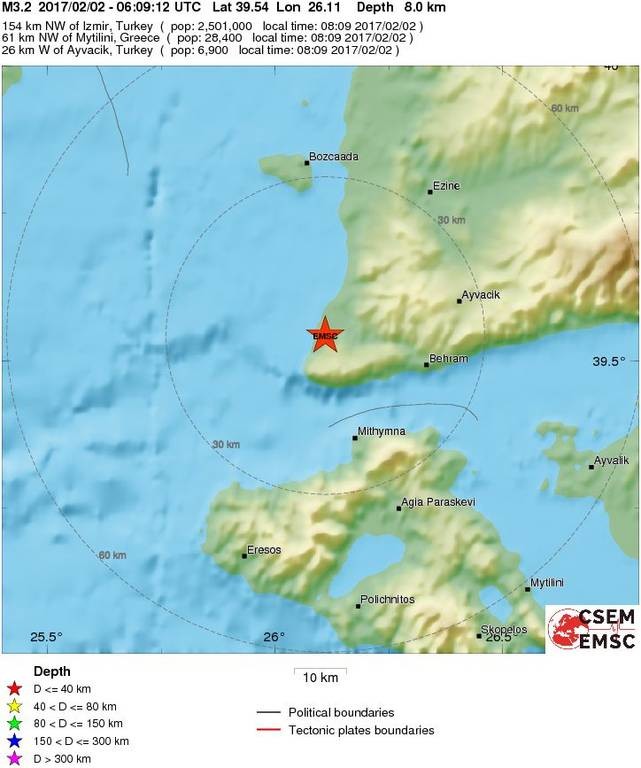 Σεισμός στην Τουρκία κοντά στη Μυτιλήνη 