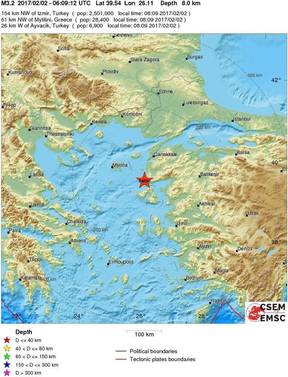 Σεισμός στην Τουρκία κοντά στη Μυτιλήνη 