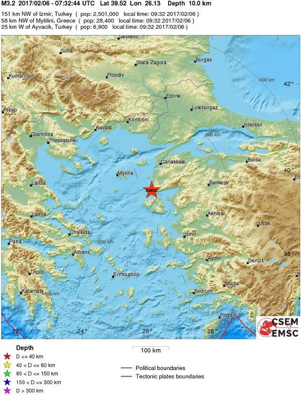 Σεισμός στην Τουρκία κοντά στη Μυτιλήνη