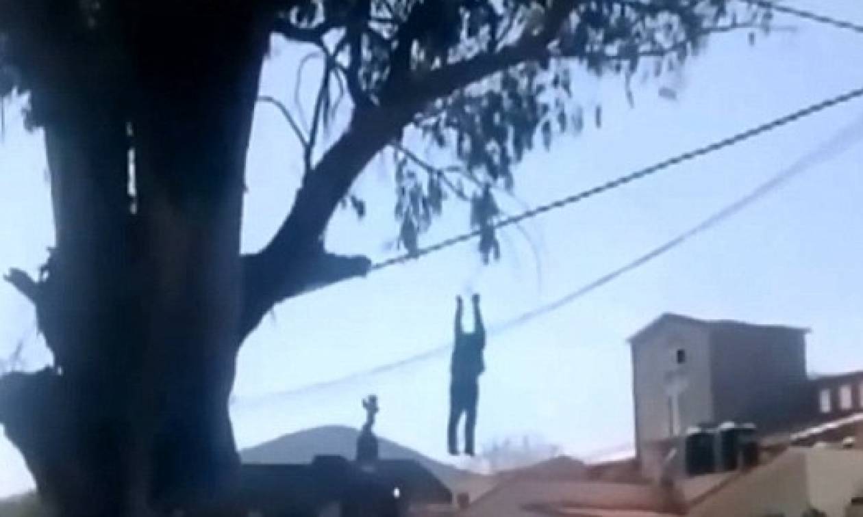 Σκληρό βίντεο: Τον έπιασαν να κλέβει και τον κρέμασαν από δέντρο