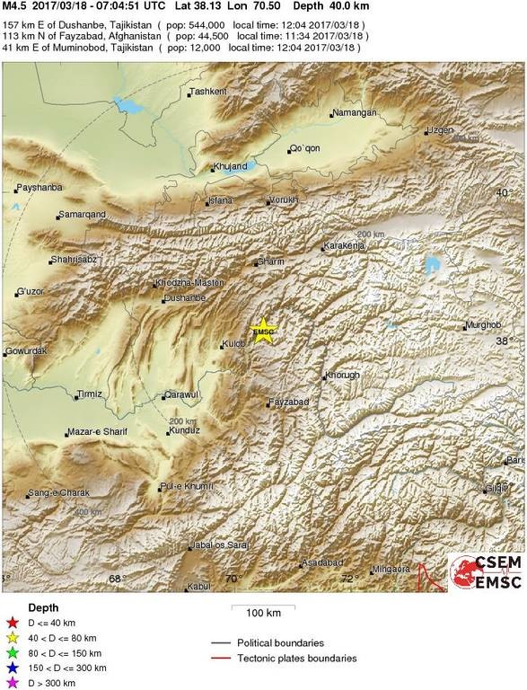Σεισμός 4,5 Ρίχτερ στο Τατζικιστάν 