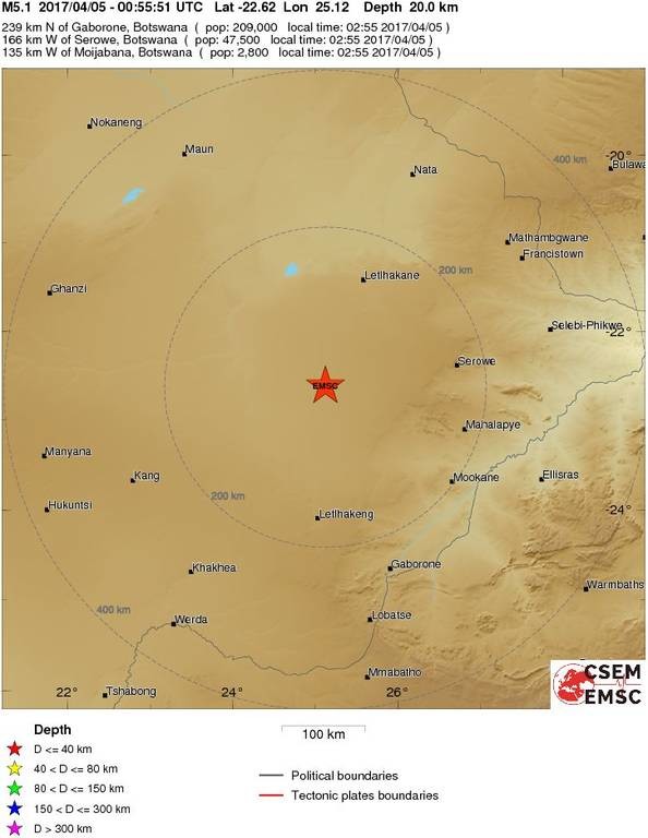 Νέος ισχυρός σεισμός 5 Ρίχτερ στη Μποτσουάνα