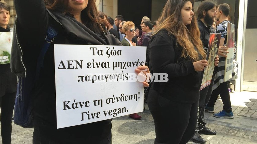 Ακτιβιστές χορτοφάγοι διαμαρτυρήθηκαν στην Ερμού κατά της σφαγής ζώων (pics&vid)