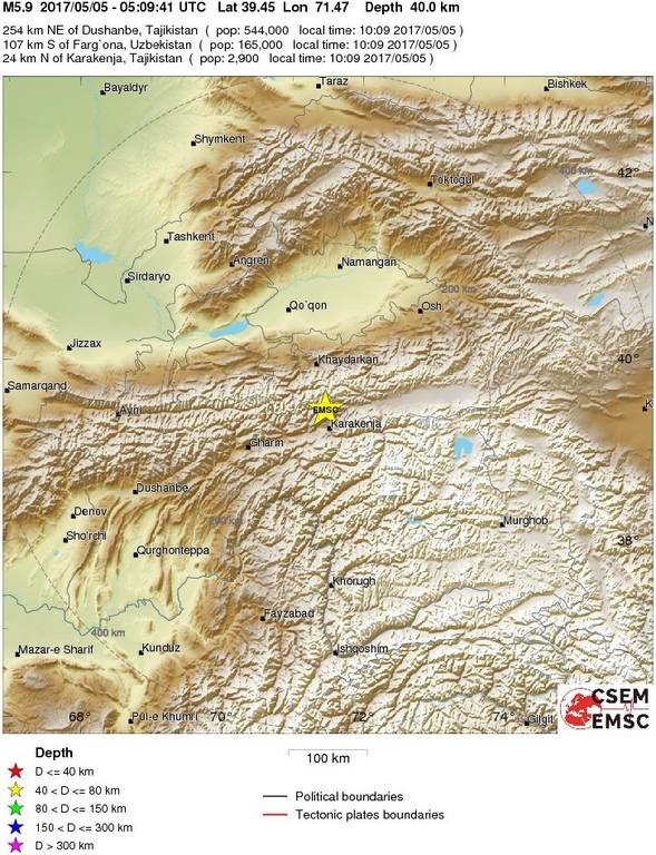 Ισχυρός σεισμός 5,9 Ρίχτερ στο Τατζικιστάν 