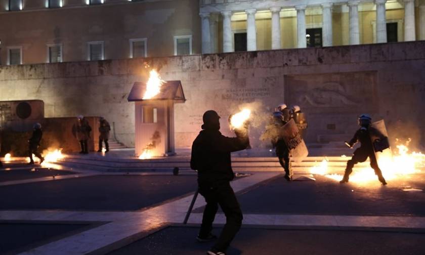 Molotov cocktails and tear gas: Protesters and police clash in Athens before austerity vote