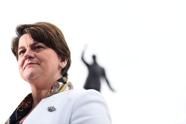 FILE PHOTO Leader of the Democratic Unionist Party Arlene Foster speaks to media outside Stormont P