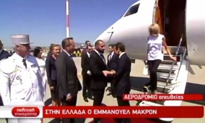 French President Emmanuel Macron arrives in Athens