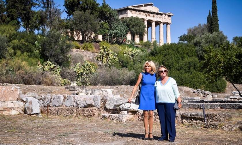 French first lady shown around Ancient Agora by Greek president's wife, Vlassia Pavlopoulou