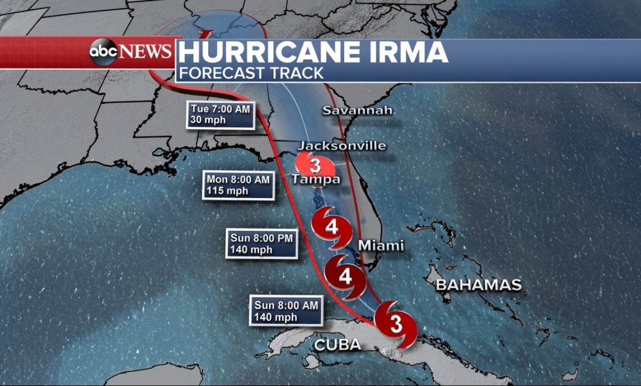 Η Φλόριντα στο μάτι του κυκλώνα: Η Ίρμα σε ύφεση λίγο πριν ενισχυθεί και «σπείρει» την καταστροφή