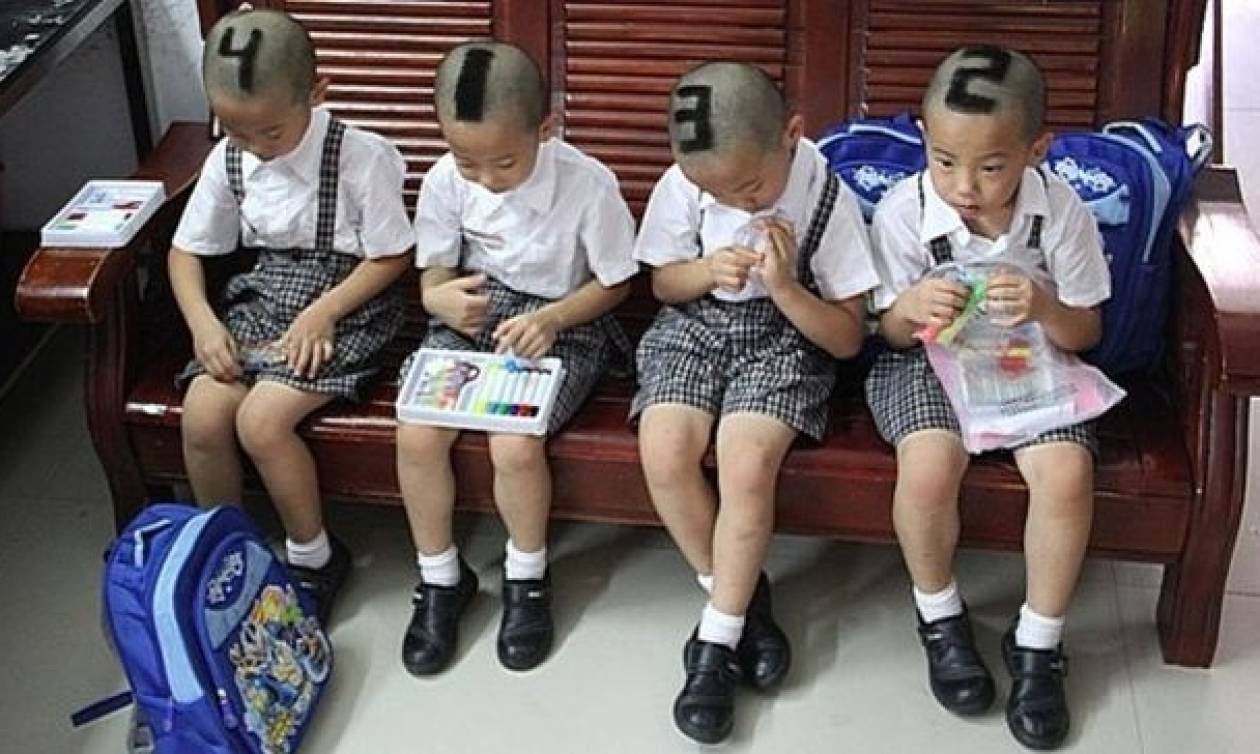 Είναι οι τρελοί αυτοί οι Κινέζοι: Ζωγράφισε αριθμούς στα κεφάλια των παιδιών της για να τα ξεχωρίζει