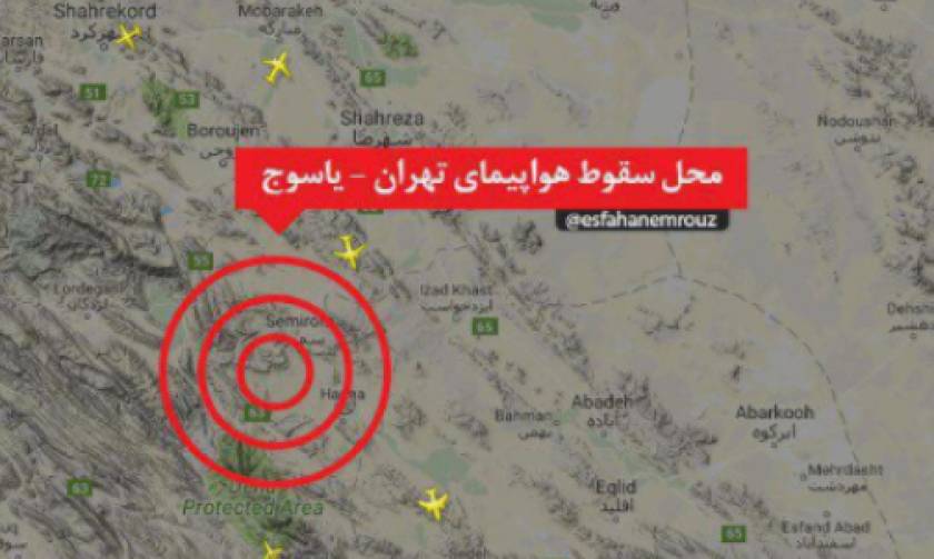 Συντριβή αεροσκάφους Ιράν: Αυτό είναι το σημείο όπου κατέπεσε
