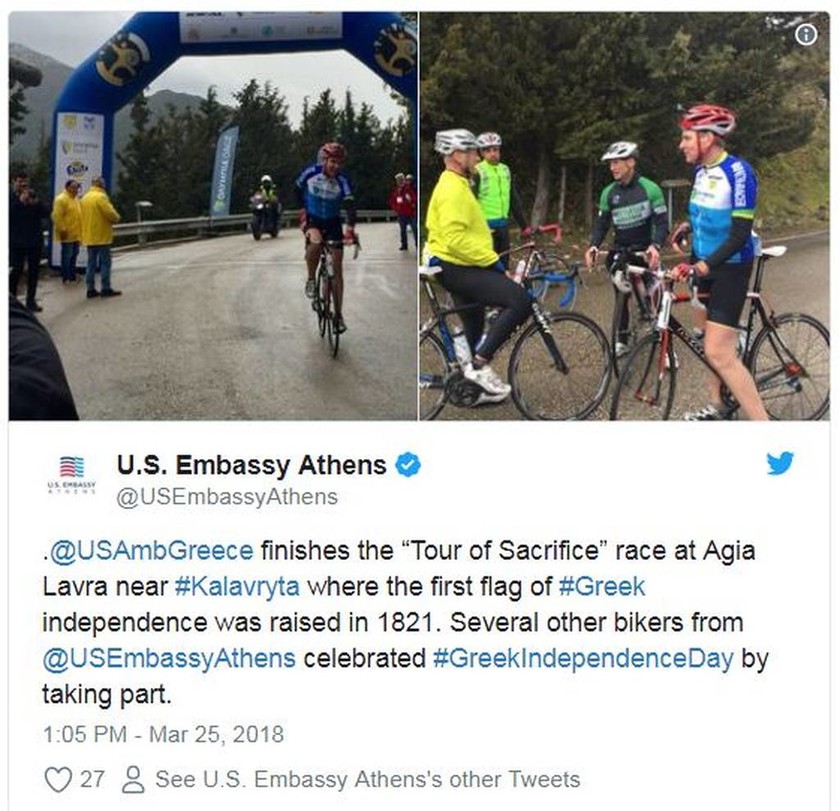 Σε ποδηλατικό αγώνα με τερματισμό την Αγ. Λαύρα ο Αμερικανός πρέσβης (pics)
