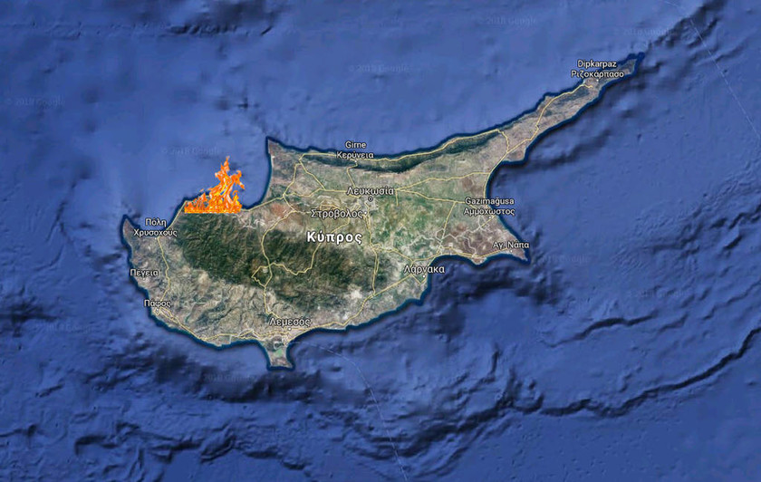 Ανεξέλεγκτη η πυρκαγιά στον Πύργο Τυλληρίας - Τη βοήθεια του Ισραήλ ζήτησε η Κύπρος (map)