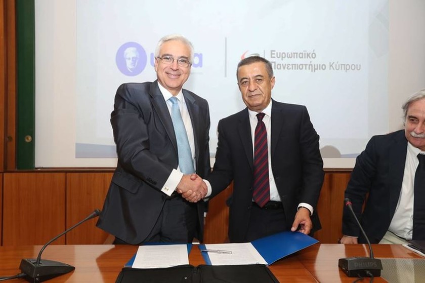 Ο Διευθύνων Σύμβουλος του ΥΓΕΙΑ, Ανδρέας Καρταπάνης και ο Διευθύνων Σύμβουλος & Πρόεδρος του Συμβουλίου του Ευρωπαϊκού Πανεπιστημίου Κύπρου, Δρ Χριστόφορος Χατζηκυπριανού 