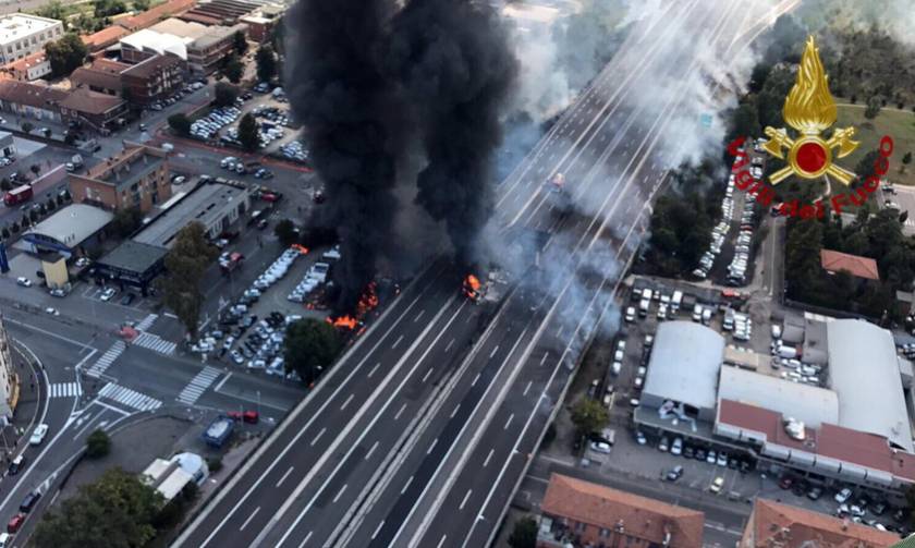 Φρικτό τροχαίο δυστύχημα με εκρήξεις στην Μπολόνια: Ένας νεκρός, δεκάδες τραυματίες (pics+vids)