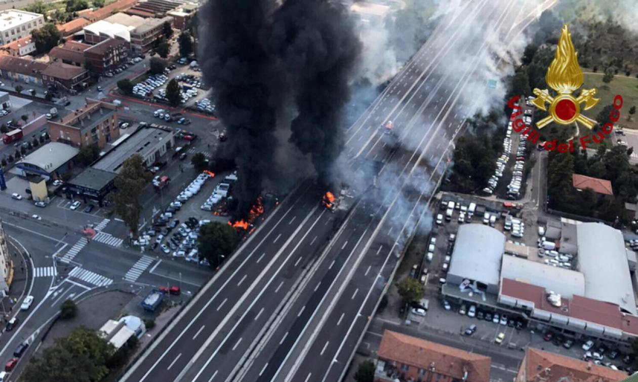 Φρικτό τροχαίο δυστύχημα με εκρήξεις στην Μπολόνια: Ένας νεκρός, δεκάδες τραυματίες (pics+vids)
