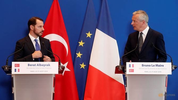 french finance minister bruno le maire and turkish finance minister berat albayrak attend a joint news conference after a meeting at the bercy finance ministry in paris 5