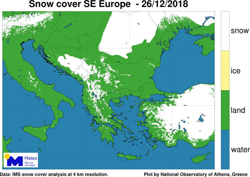 Καλυμμένο από το χιόνι το 8% της Ελλάδας μια μέρα μετά τα Χριστούγεννα – Δείτε τον χάρτη 