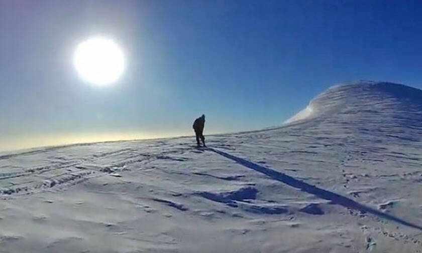 Πλάνα γεμάτα αδρεναλίνη από ανάβαση στην κορυφή του χιονισμένου Ψηλορείτη