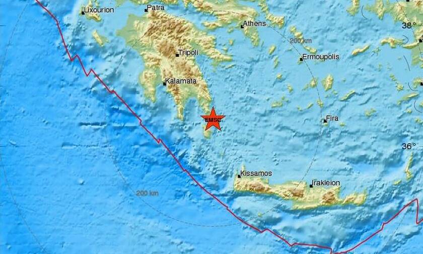 Σεισμός μεταξύ Λακωνίας και Κυθήρων