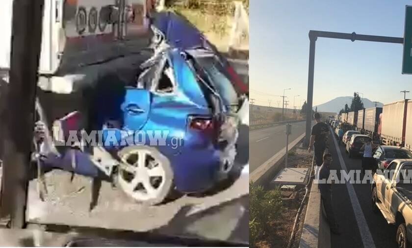 Σοκαριστικό τροχαίο στην Εθνική οδό Αθηνών Λαμίας : ΙΧ «καρφώθηκε» σε νταλίκα - Νεκρός ο οδηγός