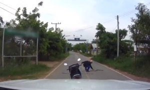 Βίντεο: Μοτοσικλετιστής πιάνει φίδι και το χτυπάει κάτω σαν χταπόδι!