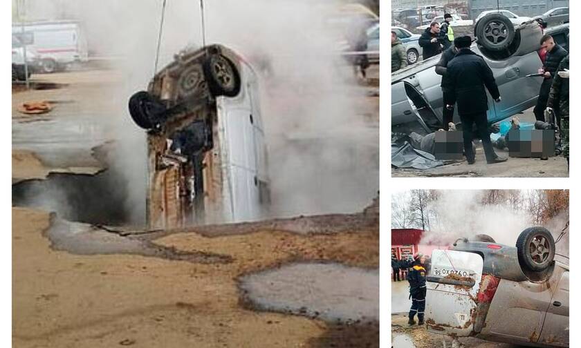 Ρωσία: Έπεσαν με το αυτοκίνητο σε αγωγό καυτού νερού και εγκλωβίστηκαν -Εικόνες-σοκ από το δυστύχημα