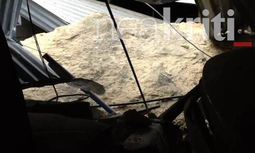 Πανικός στο Ηράκλειο: Τεράστιος βράχος έπεσε σε υπόστεγο - Γλίτωσαν από θαύμα (pics)