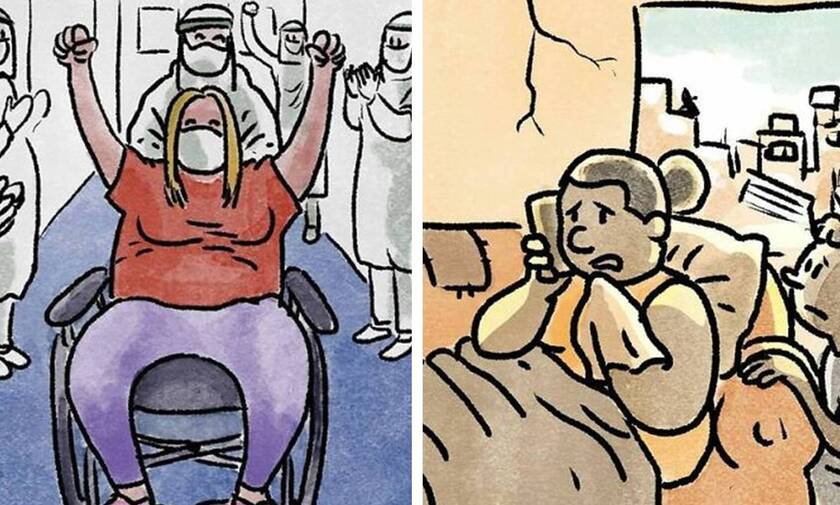Κορονοϊός: Συγκλονιστικά σκίτσα με τις παράλληλες ιστορίες δύο μαμάδων