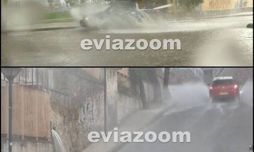 Σφοδρή νεροποντή στη Χαλκίδα – Ποτάμια οι δρόμοι (video)