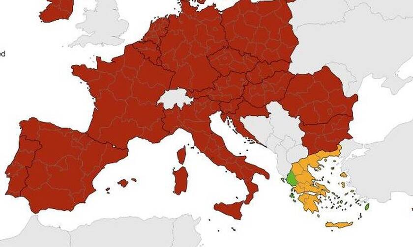 Χάρτης ECDC για τον κορονοϊό στην Ευρώπη: Στην Ελλάδα οι μόνες «πράσινες» περιοχές