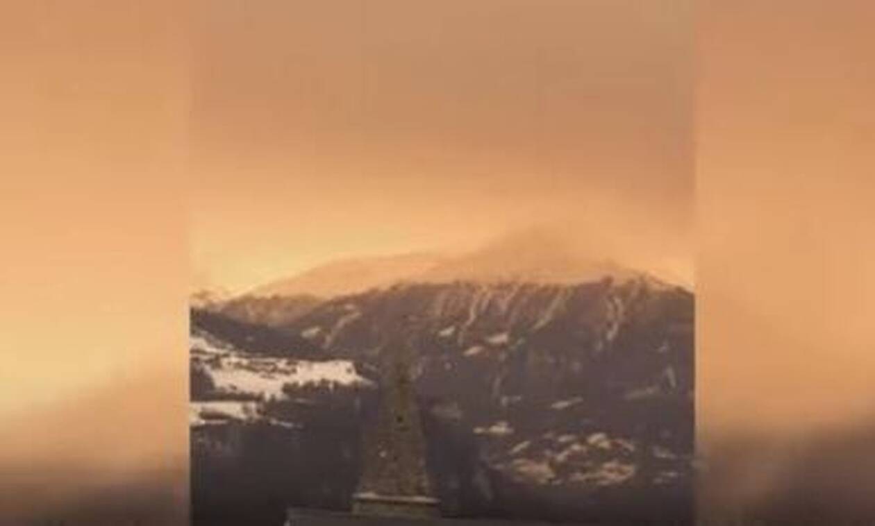 Εντυπωσιακό θέαμα: Αφρικανική σκόνη κάλυψε τις χιονισμένες Άλπεις (vid)